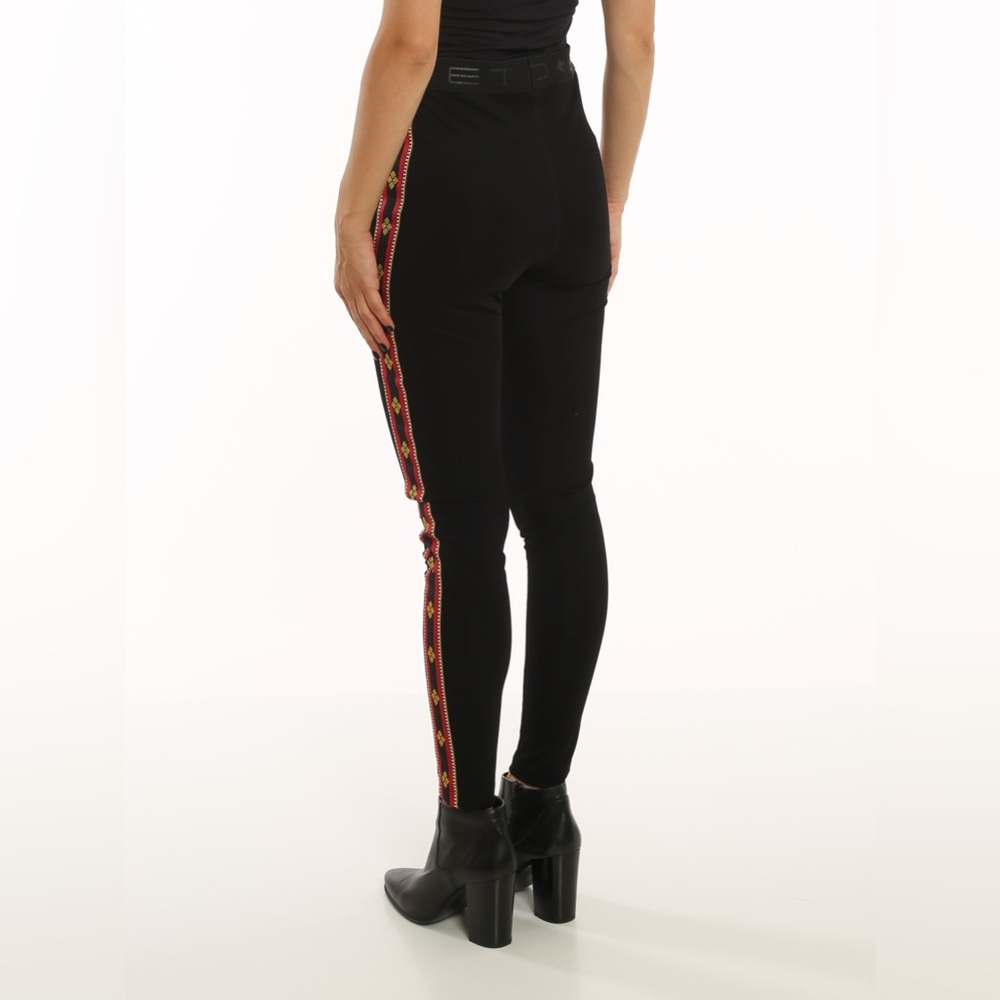 Etro Designer Black Jersey Legging with Embroidered Side Detail